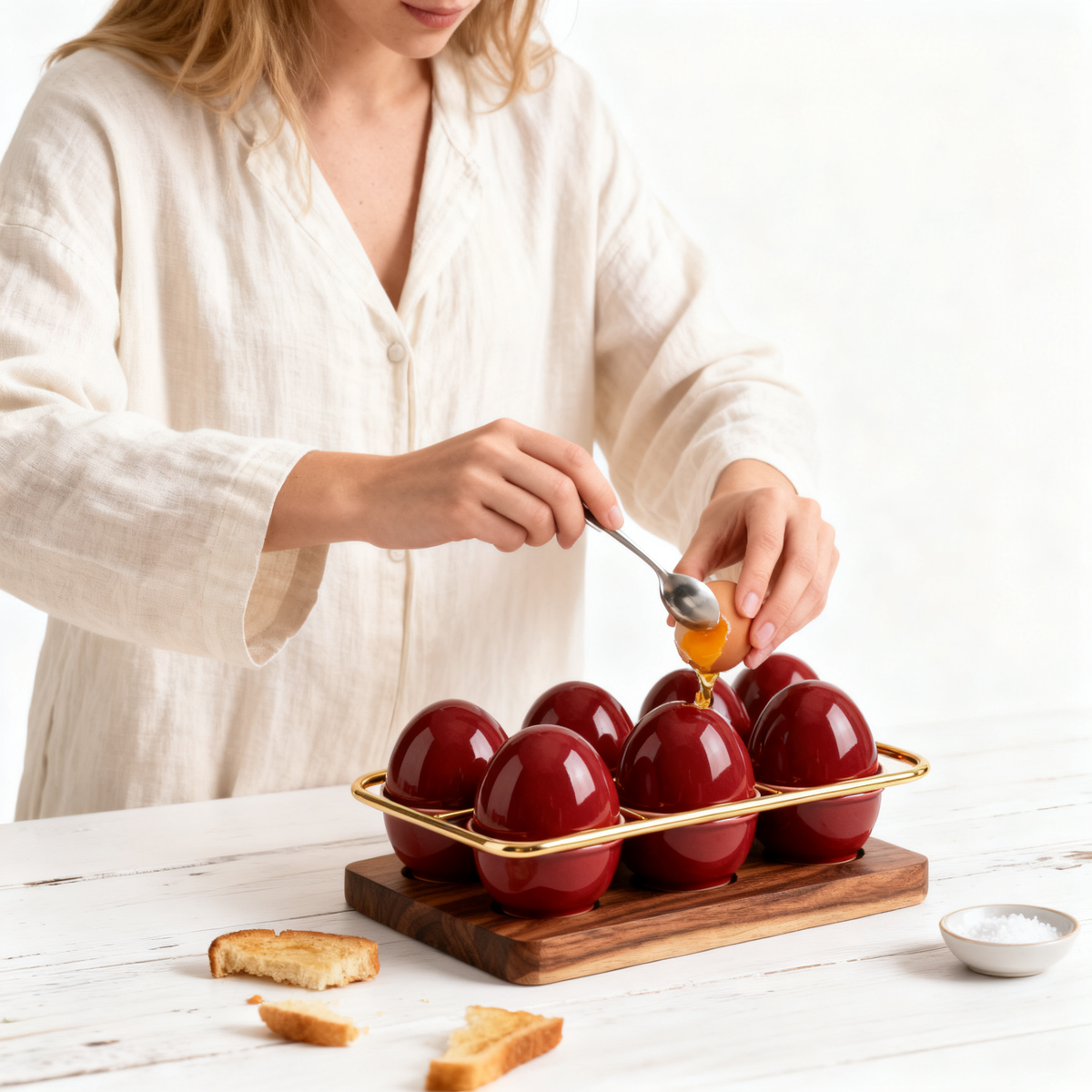 🍒 Elegant Red Ceramic Egg Holder | A Charming Tabletop Accent Designed to Bring Warmth, Style, and Everyday Dining Elegance