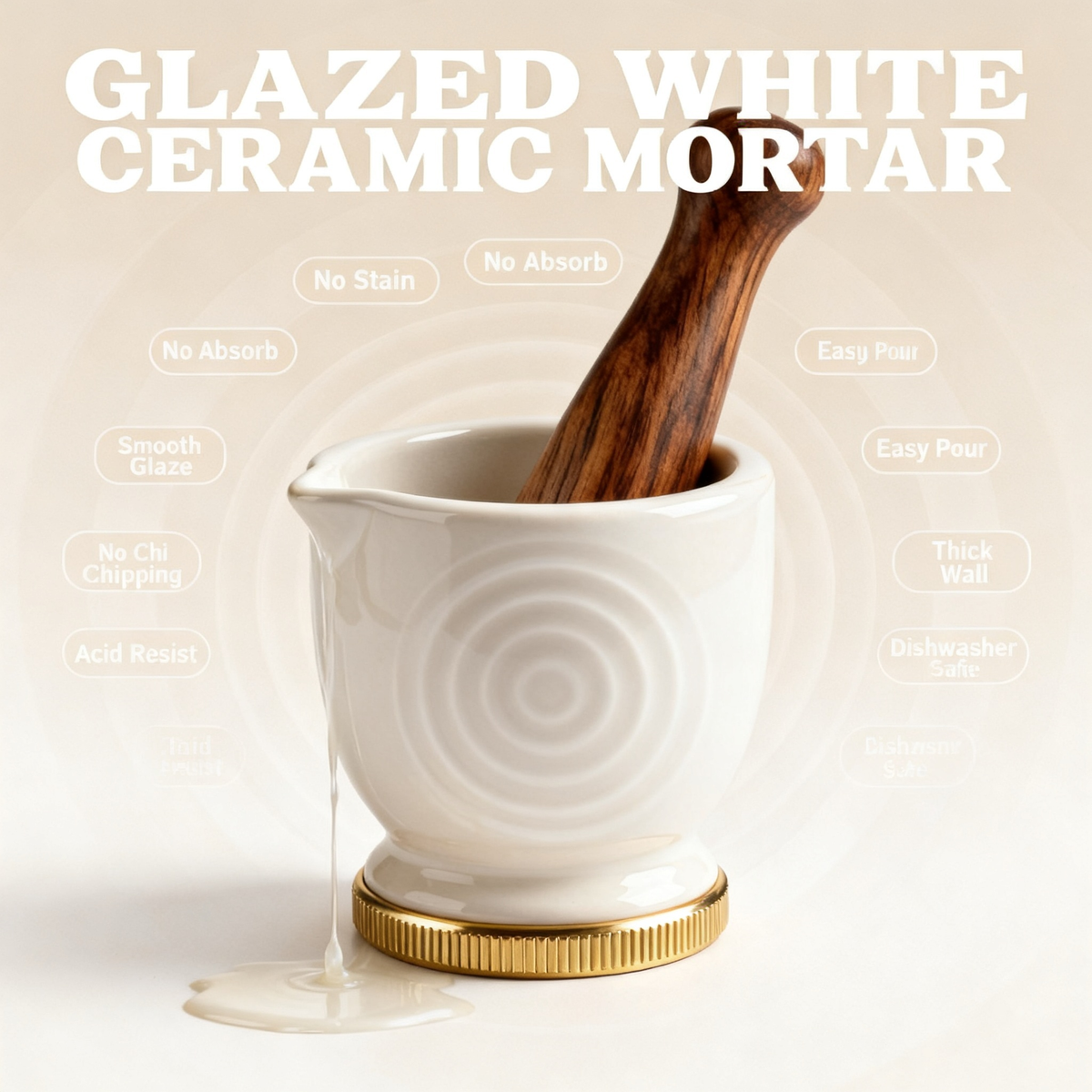 ⚪ Pure Ceramic Grinding Bowl With Metal Base | A Refined Kitchen Essential Designed for Precise Preparation and Elegant Culinary Moments