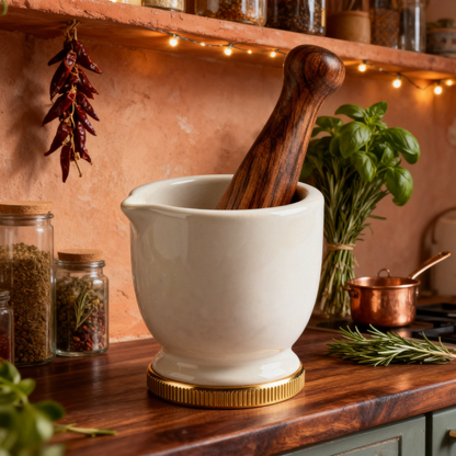 ⚪ Pure Ceramic Grinding Bowl With Metal Base | A Refined Kitchen Essential Designed for Precise Preparation and Elegant Culinary Moments