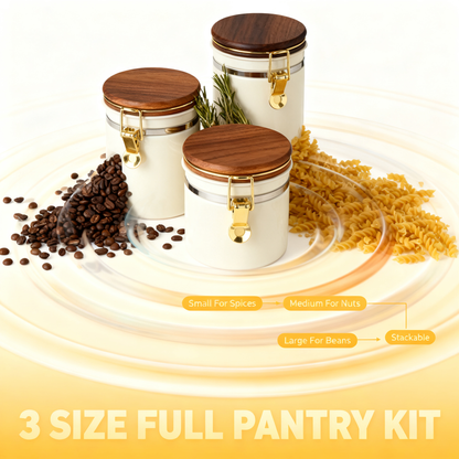 🌿 Ceramic Storage Canister Set with Natural Wood Lid