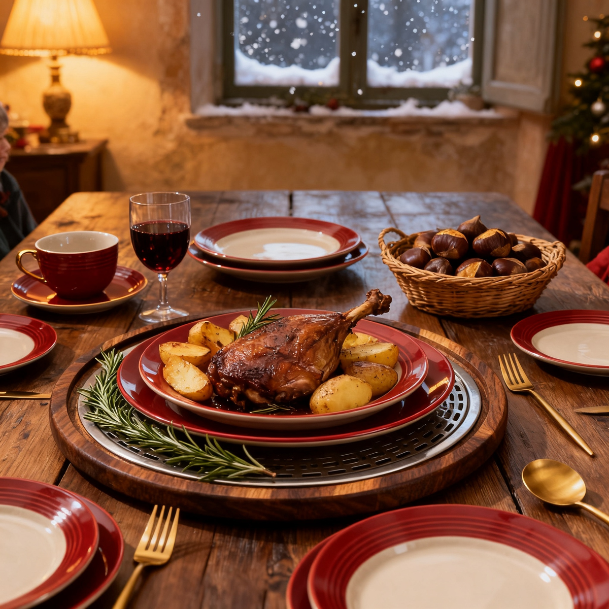 🍒 Red & White Ceramic Dinnerware Set