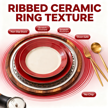 🍒 Red & White Ceramic Dinnerware Set