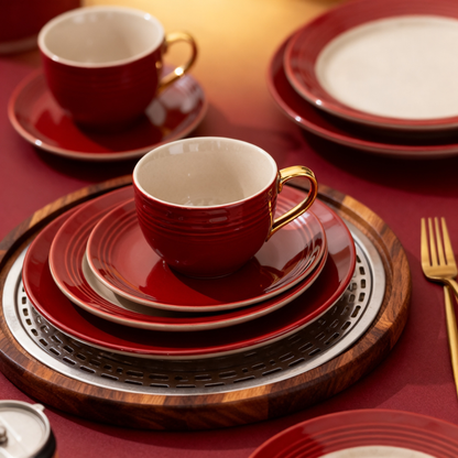 🍒 Red & White Ceramic Dinnerware Set