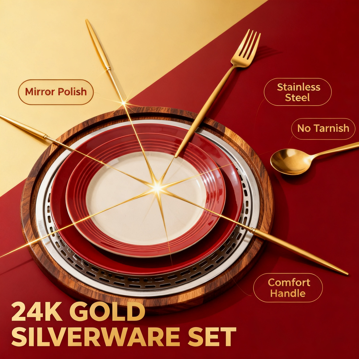🍒 Red & White Ceramic Dinnerware Set