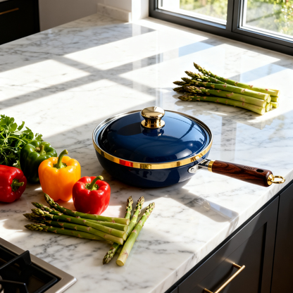 🫐 Deep Blue Non-Stick Frying Pan with Wooden Handle