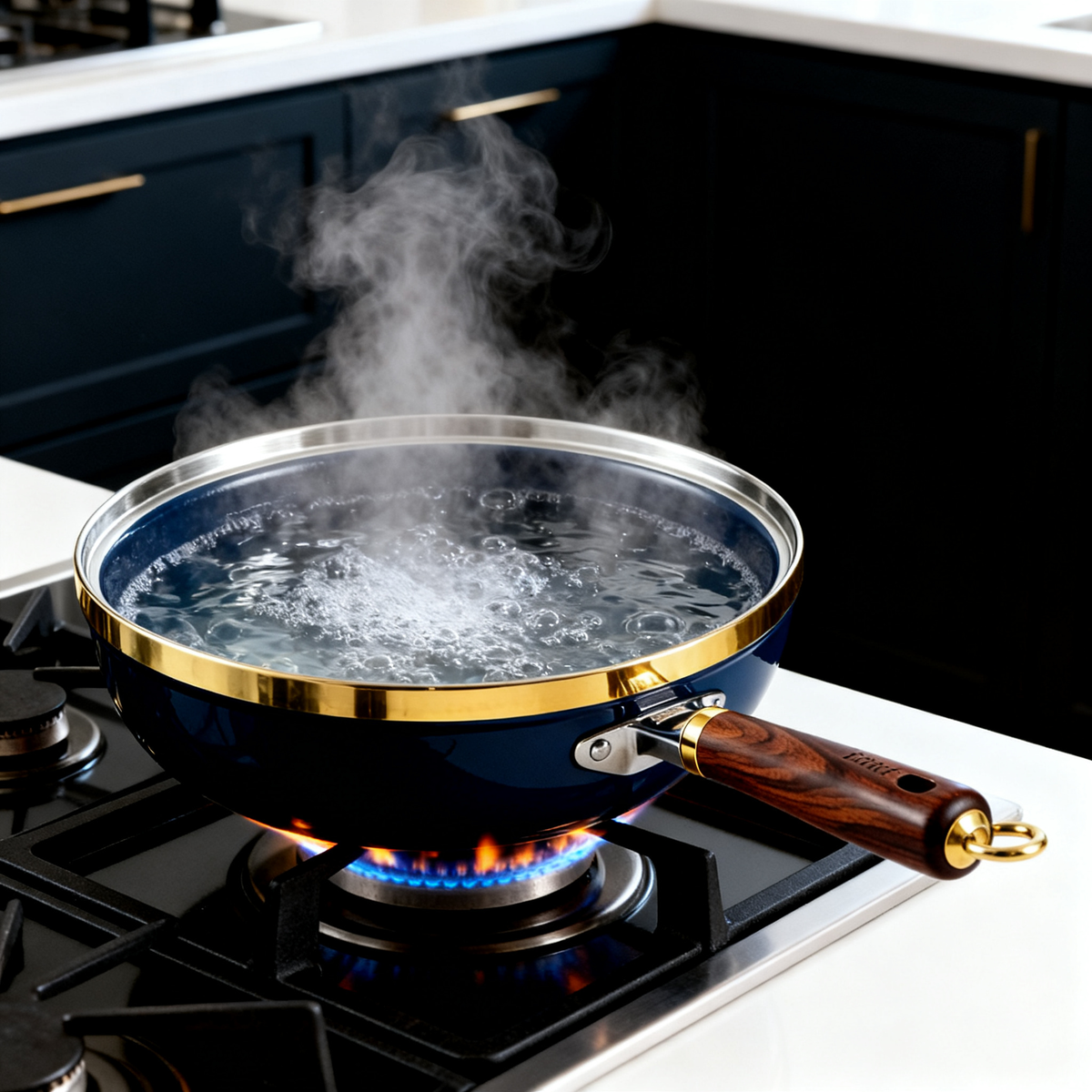 🫐 Deep Blue Non-Stick Frying Pan with Wooden Handle