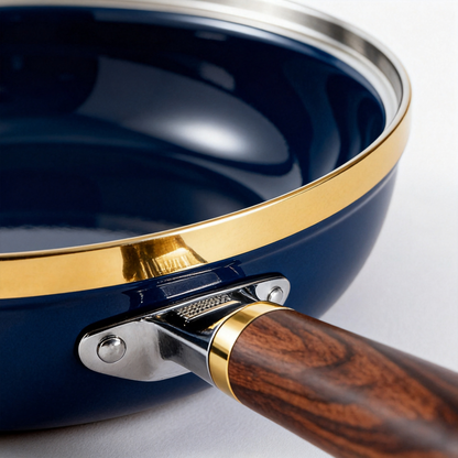 🫐 Deep Blue Non-Stick Frying Pan with Wooden Handle