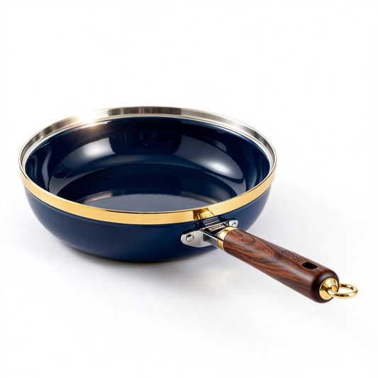 🫐 Deep Blue Non-Stick Frying Pan with Wooden Handle
