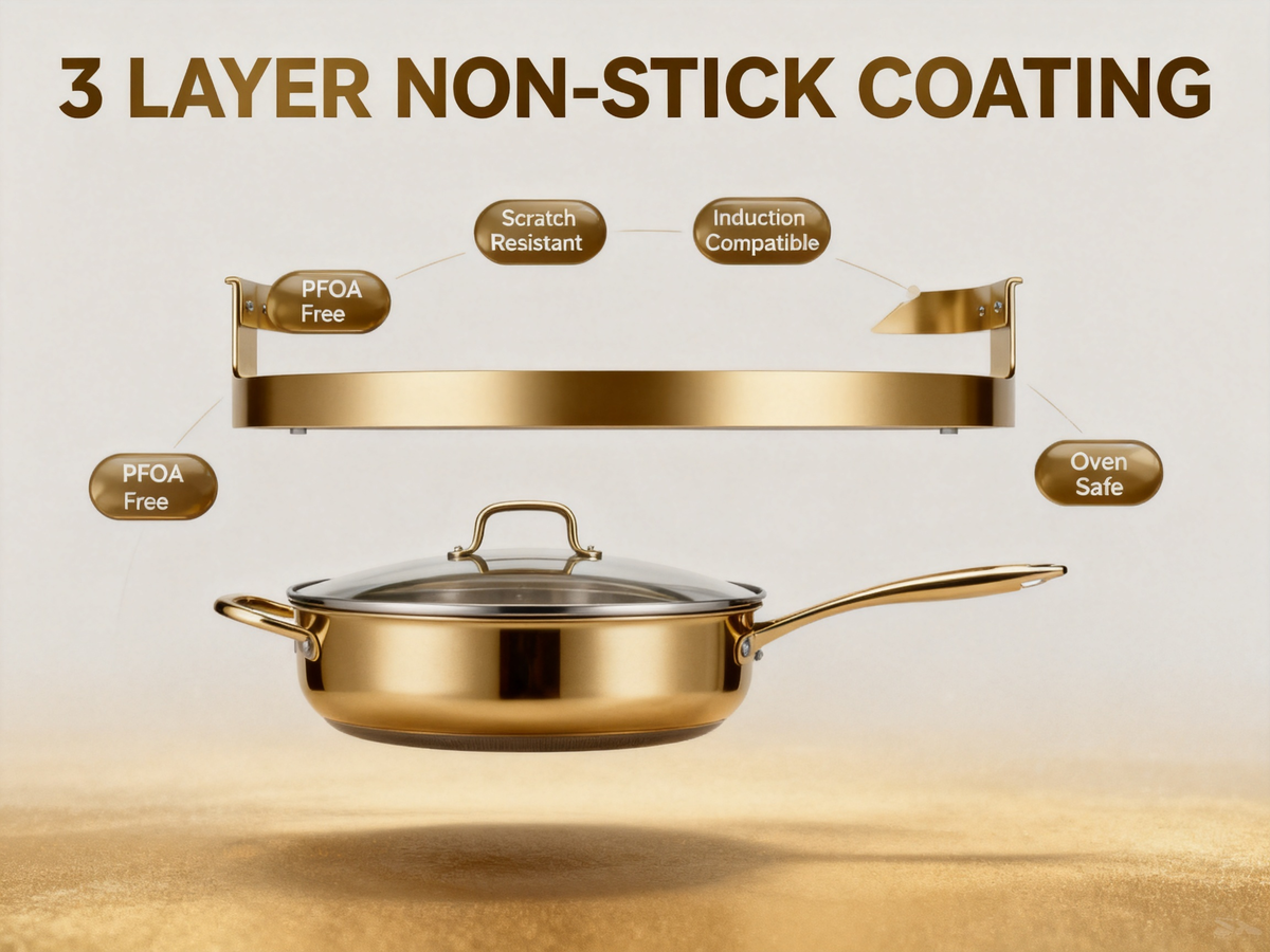 🍳 A Beautiful Golden Sauté Pan Designed For Everyday Cooking, Family Meals, And Creating Restaurant-Inspired Dishes At Home