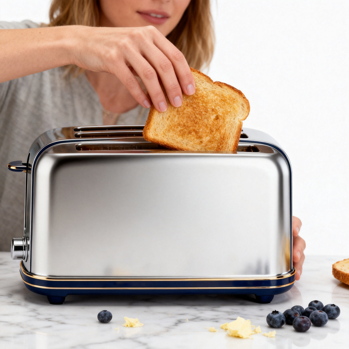 🥪Vintage Gold Dual Wide Slot Multi-Function Toaster | Mirror Polished Stainless Steel Precise Browning Control Breakfast Toaster