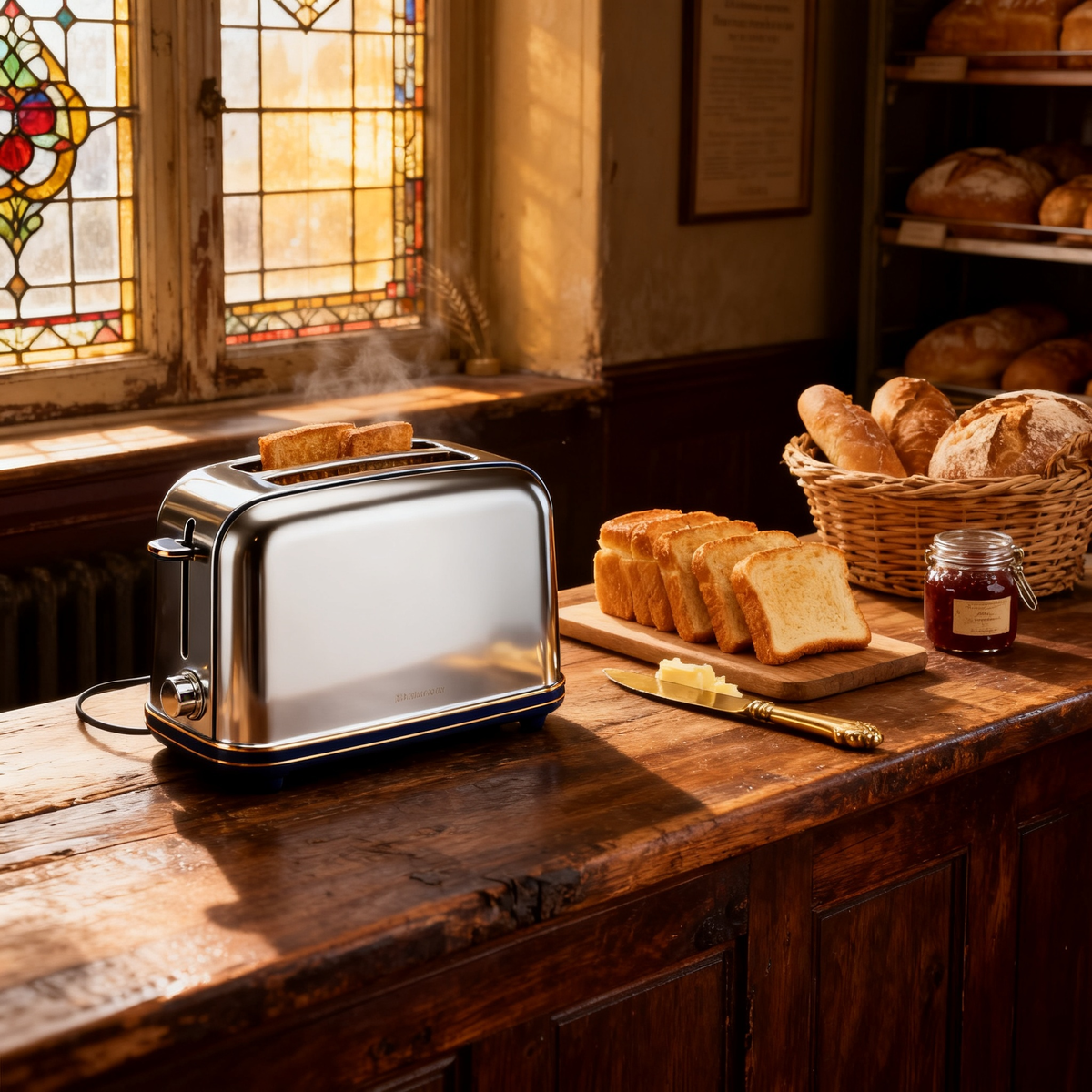 🥪Vintage Gold Dual Wide Slot Multi-Function Toaster | Mirror Polished Stainless Steel Precise Browning Control Breakfast Toaster