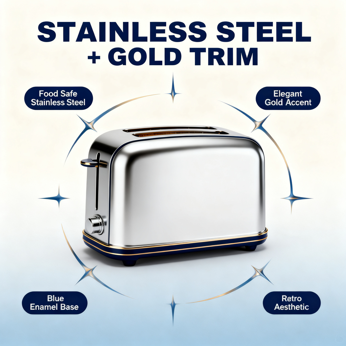 🥪Vintage Gold Dual Wide Slot Multi-Function Toaster | Mirror Polished Stainless Steel Precise Browning Control Breakfast Toaster