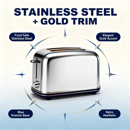 🥪Vintage Gold Dual Wide Slot Multi-Function Toaster | Mirror Polished Stainless Steel Precise Browning Control Breakfast Toaster