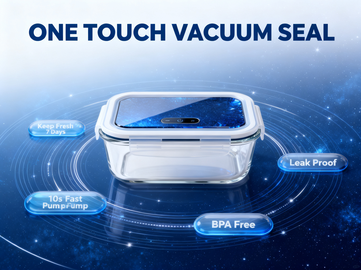 🍂 Blue Crystal Lock-Fresh Borosilicate Glass Food Storage Container | 4-Side Clip Seal Microwave & Oven Safe Fridge Organization Without Odor Transfer