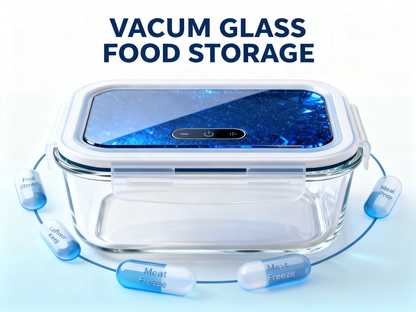 🍂 Blue Crystal Lock-Fresh Borosilicate Glass Food Storage Container | 4-Side Clip Seal Microwave & Oven Safe Fridge Organization Without Odor Transfer