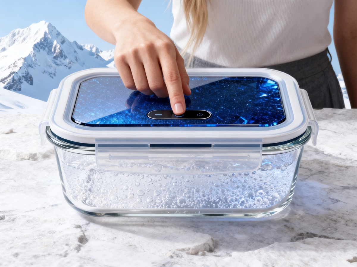 🍂 Blue Crystal Lock-Fresh Borosilicate Glass Food Storage Container | 4-Side Clip Seal Microwave & Oven Safe Fridge Organization Without Odor Transfer