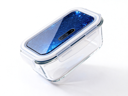 🍂 Blue Crystal Lock-Fresh Borosilicate Glass Food Storage Container | 4-Side Clip Seal Microwave & Oven Safe Fridge Organization Without Odor Transfer