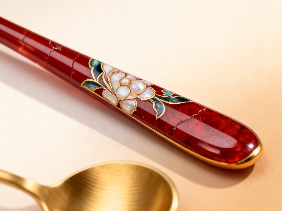 🥄Red Enamel Gold Floral Spoon Set of 3 | Vintage Enamel Craft Gold-Tone Bowl Coffee Dessert Yogurt Table Spoons