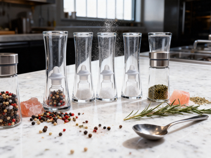 🌬 Hourglass Clear Glass Spice Jar Set of 6 | Stainless Steel Airtight Lids Kitchen Salt Sugar Storage Canisters Moisture-Proof Visible Seasoning Containers