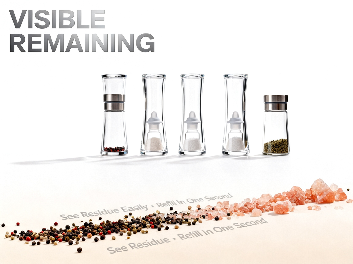 🌬 Hourglass Clear Glass Spice Jar Set of 6 | Stainless Steel Airtight Lids Kitchen Salt Sugar Storage Canisters Moisture-Proof Visible Seasoning Containers