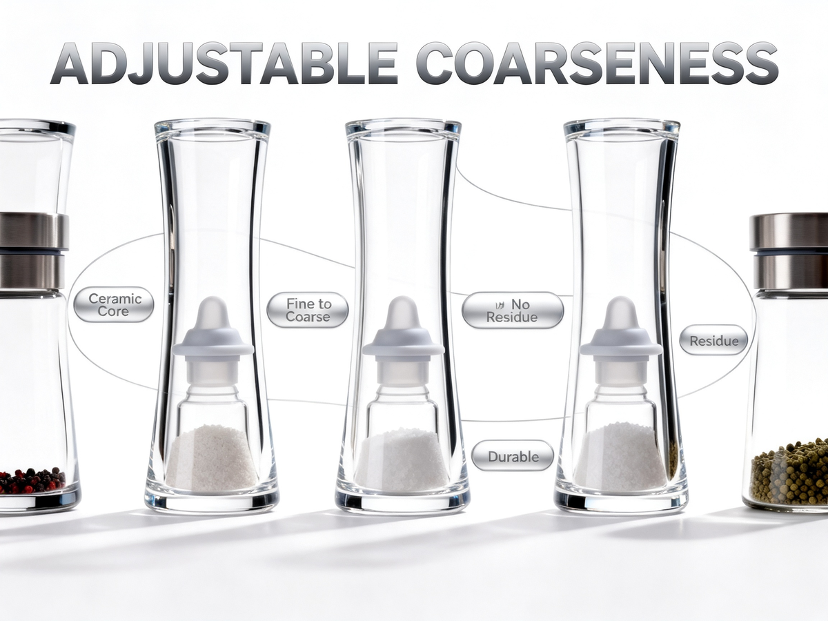 🌬 Hourglass Clear Glass Spice Jar Set of 6 | Stainless Steel Airtight Lids Kitchen Salt Sugar Storage Canisters Moisture-Proof Visible Seasoning Containers