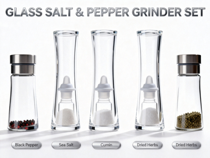🌬 Hourglass Clear Glass Spice Jar Set of 6 | Stainless Steel Airtight Lids Kitchen Salt Sugar Storage Canisters Moisture-Proof Visible Seasoning Containers