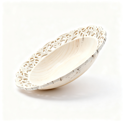 🕊 Natural Wood Hollow-Carved Oval Fruit Tray | Hand Openwork Lace Rim Off-White Wooden Shallow Tray Living Room Coffee Table Decor Storage Tray