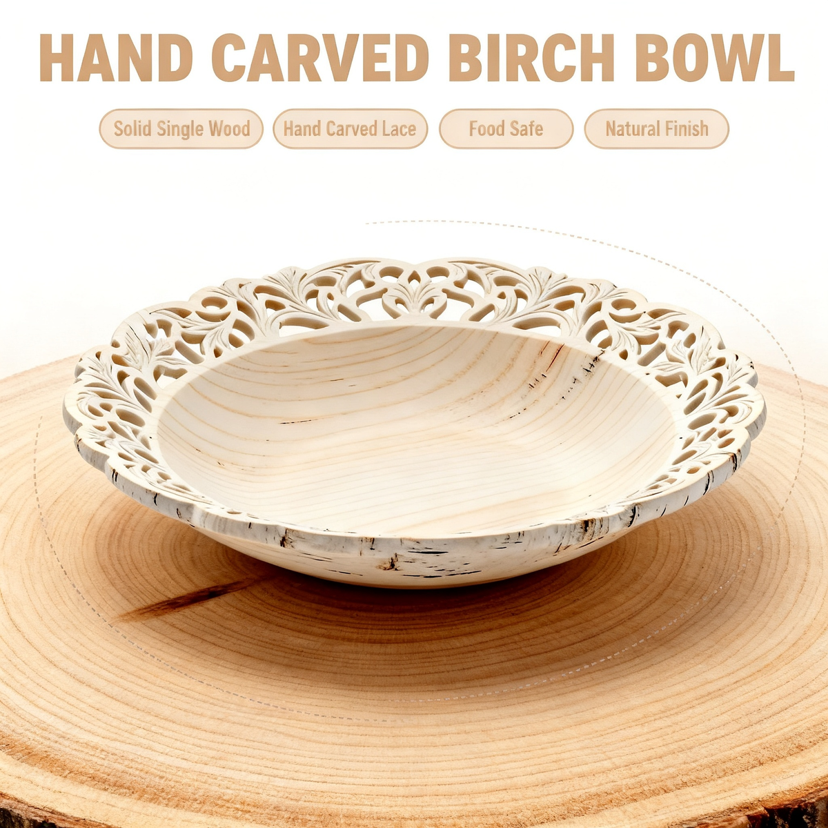 🕊 Natural Wood Hollow-Carved Oval Fruit Tray | Hand Openwork Lace Rim Off-White Wooden Shallow Tray Living Room Coffee Table Decor Storage Tray