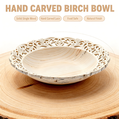 🕊 Natural Wood Hollow-Carved Oval Fruit Tray | Hand Openwork Lace Rim Off-White Wooden Shallow Tray Living Room Coffee Table Decor Storage Tray