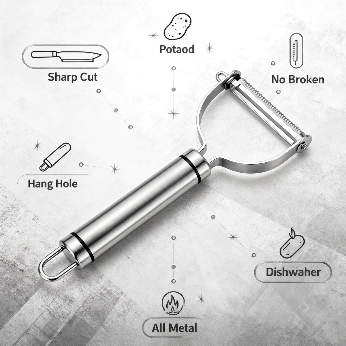🛠 Stainless Steel Y-Shaped Serrated Peeler｜Anti-Slip Long Handle Fruit & Vegetable Peeling Knife Multi-Purpose Kitchen Peeling Tool