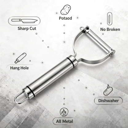 🛠 Stainless Steel Y-Shaped Serrated Peeler｜Anti-Slip Long Handle Fruit & Vegetable Peeling Knife Multi-Purpose Kitchen Peeling Tool