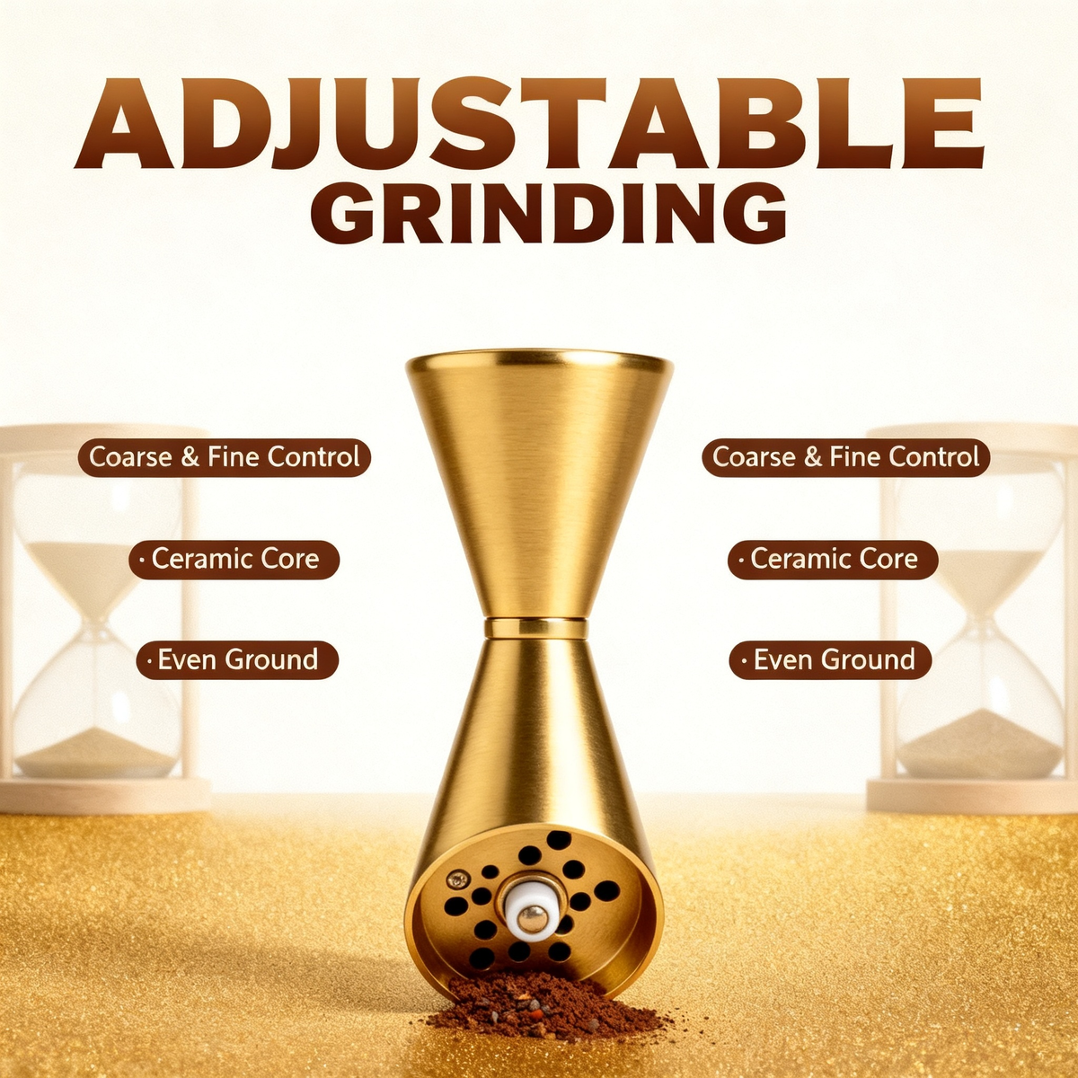 ✨ Brushed Gold Conical Manual Spice Grinder｜Adjustable Ceramic Grinding Core Pepper & Sea Salt Mill Luxury Table Seasoning Tool