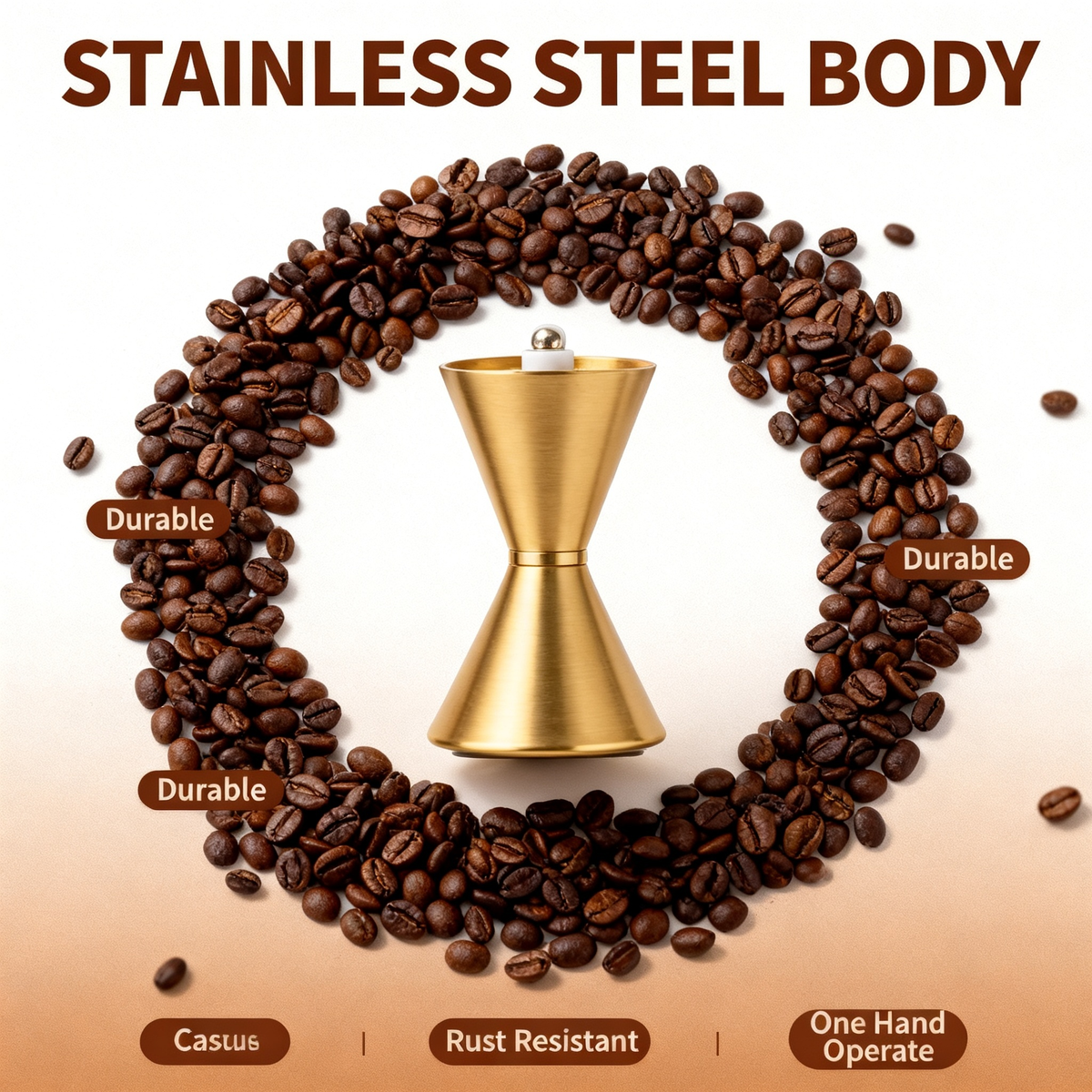 ✨ Brushed Gold Conical Manual Spice Grinder｜Adjustable Ceramic Grinding Core Pepper & Sea Salt Mill Luxury Table Seasoning Tool