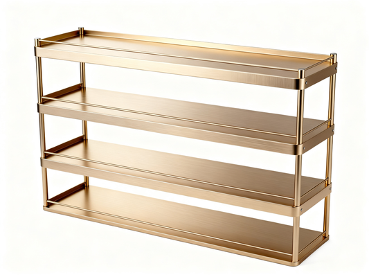 📀Luxury Champagne‑Gold 4‑Tier Storage Rack｜Brushed Metal Open Organizer Shelf Entryway Shoe Rack Kitchen Counter Multi‑Layer Display Stand