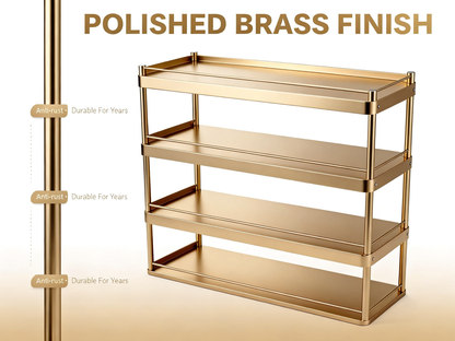 📀Luxury Champagne‑Gold 4‑Tier Storage Rack｜Brushed Metal Open Organizer Shelf Entryway Shoe Rack Kitchen Counter Multi‑Layer Display Stand